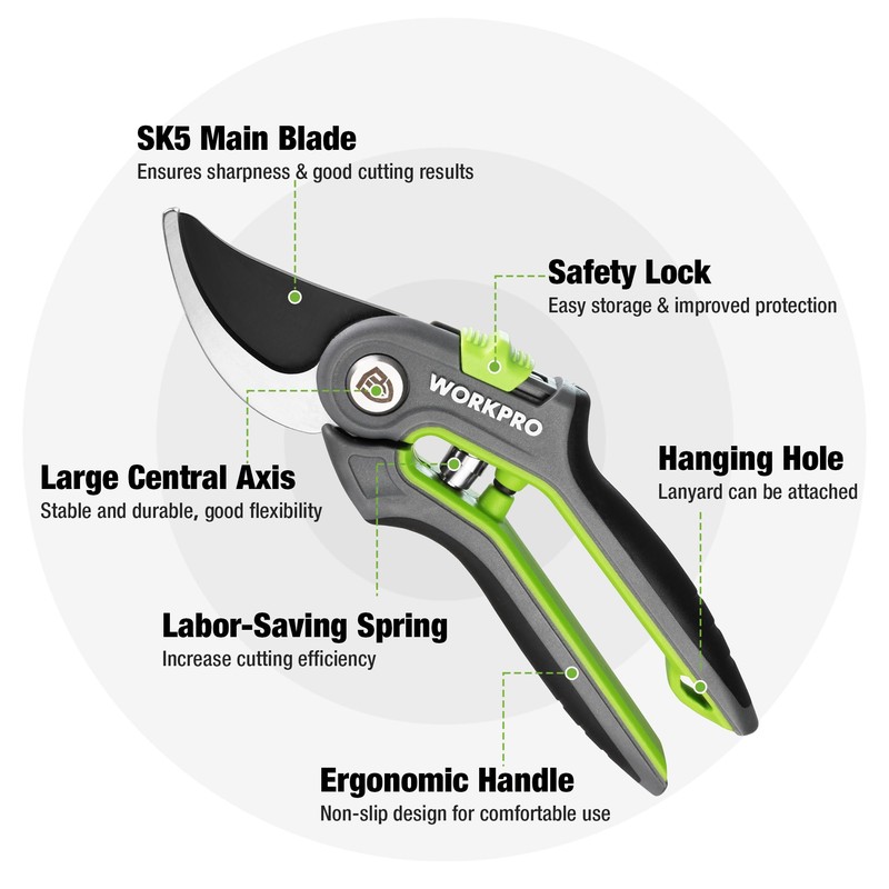WORKPRO 2-Piece Secateurs & Pruning Scissors | Heavy Duty 210mm