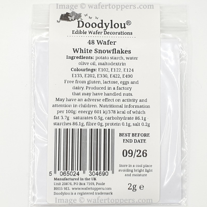Doodylou Edible Wafer Christmas White Snowflakes, 2.5 cm, Pack of