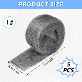 KACNON 1# Steel Wool - 65 Ft Steel Wool Mice Control, with Gloves & Scissors, Stainless Steel Wool, Fine Against Rodents for Holes and Wall Cracks, Home, Garage and Garden（5 Rolls of 3.1" x13 Ft）