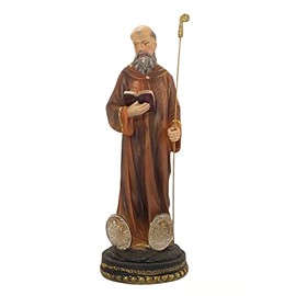 8" Inch St Benedict Statue Figurine Gold Tone Base Imagen San Benito Estatua Figura Religious Gift Art