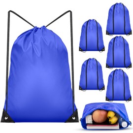 IKAYAS 6Pcs Drawstring Bags Bulk Blue Drawstring Backpack, String Backpack Cinch Sack Sport Gym Backpack Bags for Yoga Traviling Outdoor Sports