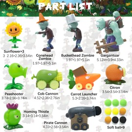 Maikerry 12pcs PVZ Figurines Action Figures PVZ Set Game Great Birthday Gifts for Boys and Girls -with Waterproof Battlefield Map