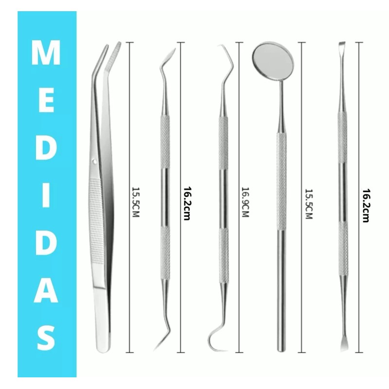 Veraly Set Herramientas Dentales Acero Inoxidable Con Estuche 5pz F