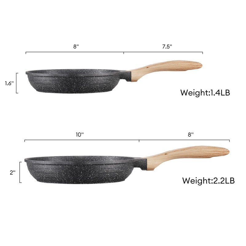 JEETEE Nonstick Frying Pans Set, Skillets Set 2 Pcs, 8"