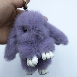 Xsclpomddy Mini Plush Rabbit Keyring Plush Bunny Keyring Pom Poms Bag Pendant Handbag Car Key Decoration, Light purple
