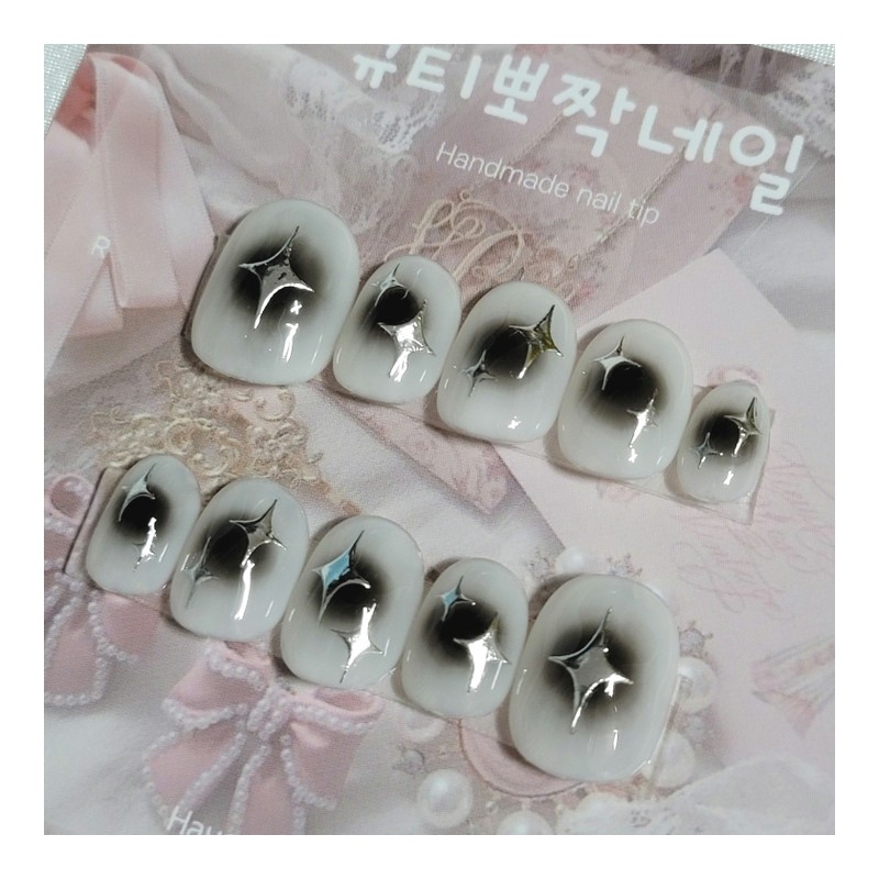 Black Cheek Twinkle Handmade Nail Tips - Stiletto L /