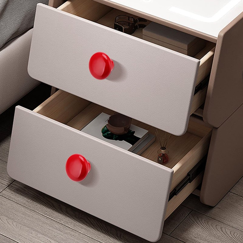 SINJEUN 32 Pack Red Ceramic Cabinet Knobs, 1.25x0.9 Inch Round