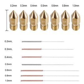 22pcs 3D Printer Nozzles,MK8 Brass Extruder Nozzle Print Head and 7pcs Cleaning Needles for 1.75mm Makerbot Creality CR-10 ANET A8 CR-10 M6 3D Printer. (0.2mm,0.3mm,0.4mm,0.5mm,0.6mm,0.8mm,1.0mm)