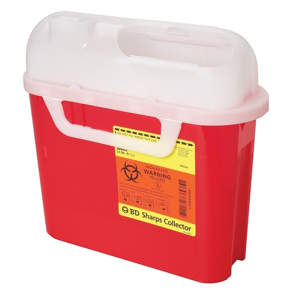 BD Medical Systems 305443 Sharps Collector, Side Entry, 5.4 Quart Capacity, 10.75" Height x 12" Width x 4.5" Depth, Red (Pack of 20)