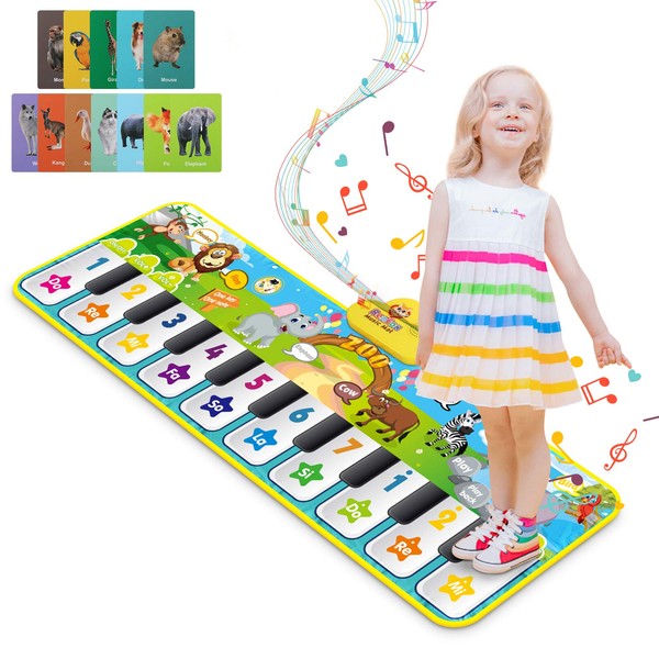 RenFox Baby Musical Mats with 42 Music Sounds, Kid Floor Piano Keyboard Dance Mat Animal Blanket Touch Playmat, Early Education Toys Gift for 1 2 3+ Years Old Toddlers Boys Girls