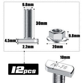 Hammer Head Screws M8 x 30 Stainless Steel A2-70, Pack of 12 Hammer Head Screws with Locking Tooth Nuts Flange Nuts M8 Screws for PV Solar Mounting Rails Greenhouse and Aluminium Profile for
