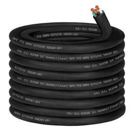 100ft 16/3 16 Gauge SOOW Electric Wire 16 AWG 16/3 Portable Power Cable 600V 3 Conductor 16 Gauge SOOW Cable Cord for 10AMP Portable Stage Lighting Outdoor Speaker&Pump,Air Conditioner HAVC System