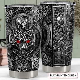 SANDJEST Wolf Tumbler Raven Viking 20oz Tumblers with Lid Gift for Men Dad Son Father Husband Christmas Birthday