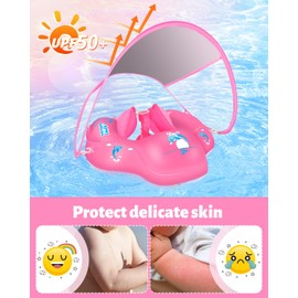 LAYCOL Baby Swimming Float Inflatable Baby Pool Float Ring with Sun Protection Canopy,add Tail no flip Over for Age of 3-36 Months (Pink, S)