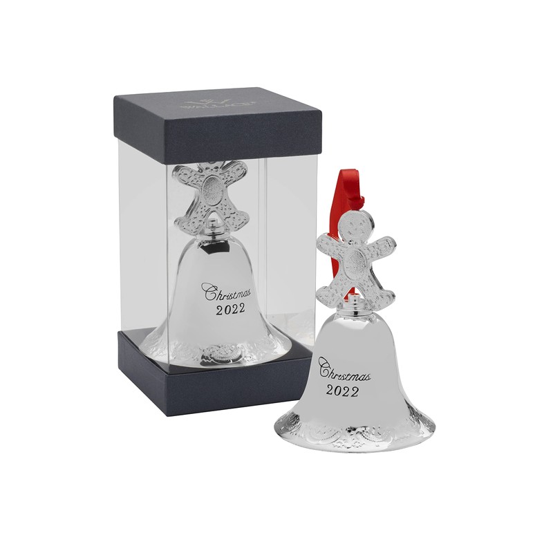 Wallace 2022 Silver-Plated Grande Baroque Bell Ornament w/Gingerbread Man Finial,