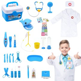 Charlemain Juego de Médico, Kit de Médicos de Juguete 31PCS, Kit de Dentista con Disfraz de Doctor y Bolsa Transporte, Regalo en Fiestas,Cumpleaños,Navidad, Juego de Roles del Doctor -Azul