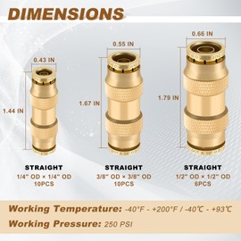 Boeray 26pcs Quick Connect Brass DOT Air Line Fittings Straight Union 1/4” 3/8” 1/2” Tube Push to Connect Fittings Air Suspension Fittings Straight Air Brake Union Push Lock Pneumatic Air Hose Fitting
