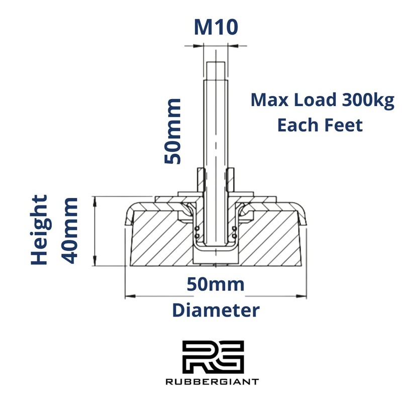 RUBBERGIANT Adjustable Machine Levelling Feet 4 Packs M10 x 50mm