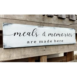 Farmhouse Kitchen Wall Decor,Meals and Memories are Made Here Sign, Rustic Wood Kitchen Signs Dinning Room Wall Decor (Meal) 6x16 Inch