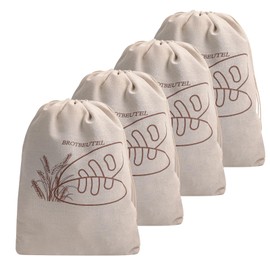 Linen Bread Bags, Reusable, with Drawstring, Large, Unbleached, Bags for Bread, Baguette, Homemade Bread and Other Foods, Also Fruit and Vegetable Bags, (30 x 40 cm), Set of 4