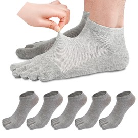 REVEW 5 Pairs Men Toe Socks Five Finger Socks Cotton Soft and Breathable Low Cut Socks for Men (Grey)