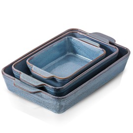 HVH 9x13 Baking Dish Set, Large Casserole Dishes for Oven, Ceramic Bakeware Set of 3, Rectangular Lasagne Pan Deep for Baking (Wabi sabi)