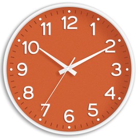 Roymnie Wall Clock, Silent Wall Clocks Battery Operated 8 Inch-Modern Non Ticking Analog Clock Decorative for Kitchen Office Bathroom Bedroom(Orange)