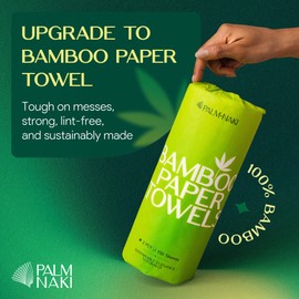 100% Bamboo Paper Towels | Lint-Free Polishing & Cleaning | 2-Ply, 150 Sheets/Roll – 3 Rolls | Tree-Free, BPA/PFAS-Free, FSC Certified, Compostable | PALM NAKI