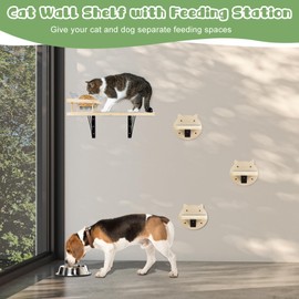 Cat Wall Shelves, Cat Shelves and Perches for Wall, Cat Shelves Wall Mount, Cat Wall Furniture with 3 Cat Wall Steps, Cat Climbing Shelf Cat Scratch Post, Cat Wall Shelf with 2 Cat Food Shelf