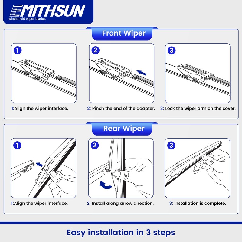 EMITHSUN® Windshield Wipers Replacement for Smart Fortwo 2-Door 2018 2017
