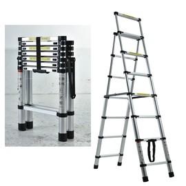 Multi-Purpose Folding Ladder 2M/2.3M, Folding Step Ladder Aluminum Ladder Multi-Position 6/7 Steps Adjustable A-Frame Stepladder with Handrails & Safety Lock, 330lbs Capacity