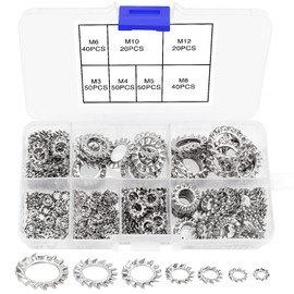 VooGenzek 270 Pieces External Teeth Star Lock Washers, Outer Tooth Serrated Lock Washer, Tooth Washer Lock Washers Assortment Kit, 7 Sizes M3 M4 M5 M6 M8 M10 M12