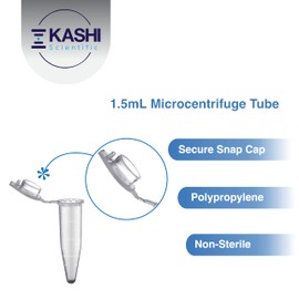 Kashi Scientific 1.5mL Microcentrifuge Tube with Snap Cap [1000/Pack] 1.5 mL Centrifuge Tubes with Flip Cap, Clear Graduation, Polypropylene, Plastic Lab Snap Tubes