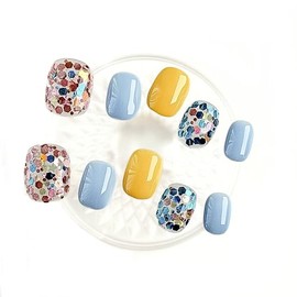 Sunshine Confetti Fake Nails Press ons Manicure Kit for Women I French Tip Press on Nails Short I French Press Nail Kit Includes 10 Pcs Nails, Nail Glue, Dual Nail File, Cuticle Stick & Buffer Block