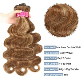 Ombre Brown Highlight Body Wave Bundles 100% Unprocessed Brazilian Virgin Hair Honey Blonde Highlight Body Wave 3 Bundles Hair Weave For Women Piano Color