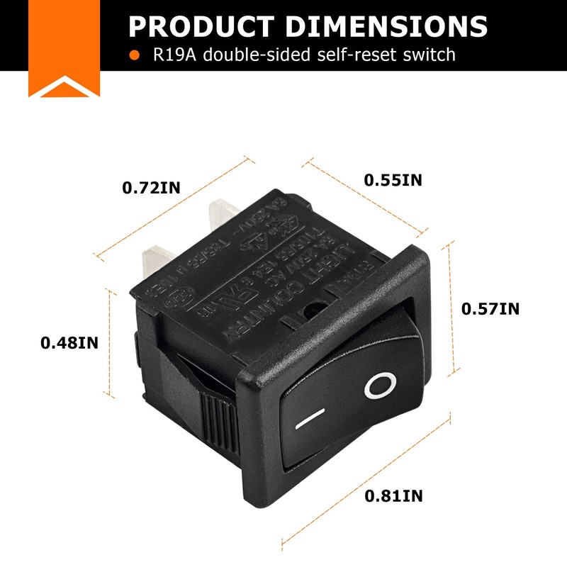 R19A T85U Rocker Switch 2 Pins 2 Position 6A 125/250VAC,