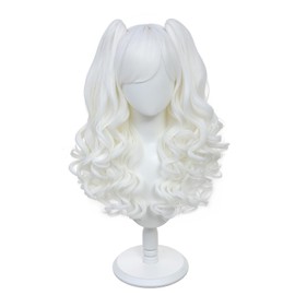 Long Curly White Lolita Wig 2 Ponytails Clip on Cosplay Wig for Women Anime Party Halloween Costume (White)
