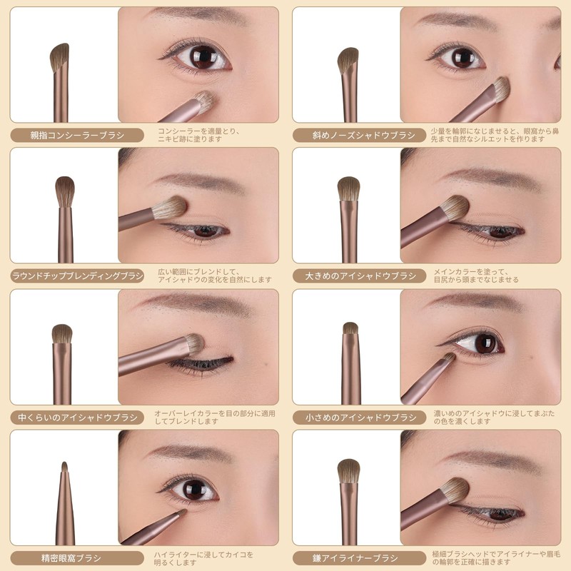 MSQ Eye Shadow Brush, Set of 8, Popular, Mocha Series,