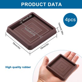 VooGenzek 4 PCS 2.5”/6.4cm Square Non Slip Furniture Pads, Bed Stoppers Rubber Furniture Feet, Furniture Coasters for Hardwood Floors, for Bed Cabinet Sofa Chair Table Piano, Brown