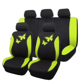 Flying Banner Butterfly car seat Covers ful Set Fashion Universal Lady Woman Female Rear Bench Split Colorized (Green, Full Set)