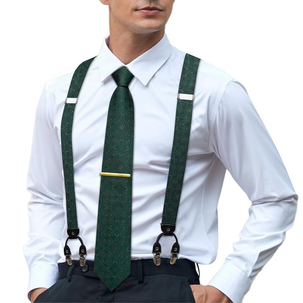 Hi-Tie Men's Suspenders and Tie Set Adjustable Y Braces and