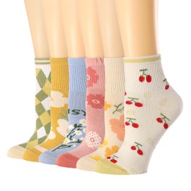 albagu Womens Ankle Socks Cotton Casual Socks for Women Novelty Floral Cute Fun Girls Colorful Flower Pattern Socks 6 Pack