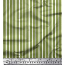 Soimoi Green Silk Fabric Striped Stripe Printed Fabric 1 Yard 42 Inch Wide