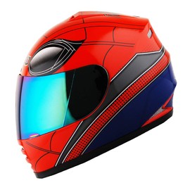 WOW Youth Motorcycle Full Face Helmet Street Bike BMX MX Kids Spider Red + MX Skeleton Glove Bundle