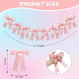 2 Strings of 16PCS Baby Pink&Baby Blue Bow Garland Banner Decoration,Pre-Strung Satin Ribbon Ornaments for Gender Reveal Party,Baby Shower,Birthday,Bridal Shower,Graduation Decor,Anniversary,Wedding