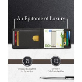 Access Denied Slim Bifold Wallets for Men - Black Crazyhorse Leather Money Clip Mens Wallet RFID Front Pocket Thin Credit Card Holder