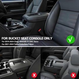 Center Console Cover Compatible with 2019-2024 Chevy Silverado/GMC Sierra and 2021-2024 Tahoe/Suburban/Yukon Accessories, Car Armrest Cover Leather Protective Cover (for Bucket Seat Consoles Only)