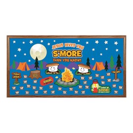 Fun Express Jesus Loves You S'More Bulletin Board Set - Christian Classroom Decor for Sunday School & VBS | Religious Bulletin Board Decorations with Campfire Theme | Church Decor Supplies 103 Pieces
