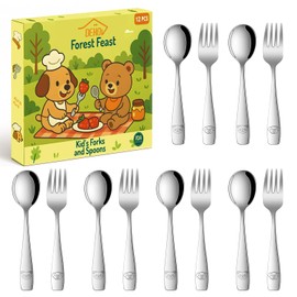 DEHOV Toddler Eating Utensils Set,Set of 12 Food Grade Stainless Steel Cutlery Sets for Kids,Dishwasher Safe Children Small Metal Spoons and Forks Flatware Sets