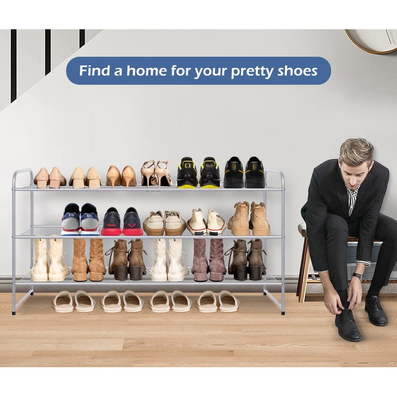 KEETDY 3-Tier Long Shoe Rack for Closet Metal Shoe Organizer
